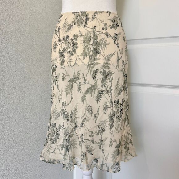 Express Dresses & Skirts - Vintage Express Ivory/Gray Floral Midi Skirt 100% Silk 90s Whimsical Fairy Sz XS